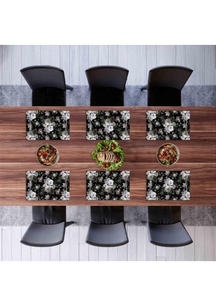 Siyah Çiçek Kumaş Amerikan Servis 4'lü Set - 35X50CM (Keten, Ulusl. Yıkama ve Solmama Sertifikası) modelleri