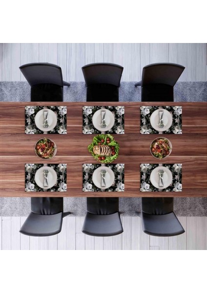 Siyah Çiçek Kumaş Amerikan Servis 4'lü Set - 35X50CM (Keten, Ulusl. Yıkama ve Solmama Sertifikası) fırsatları