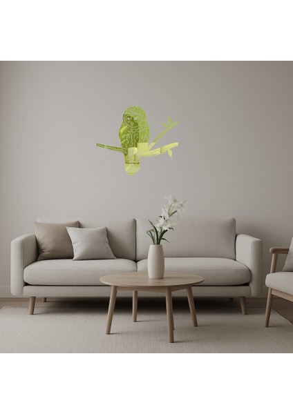 Çift Baykuşlu Dal Duvar Altın Aynalı Tablosu - SUAT7506-4482