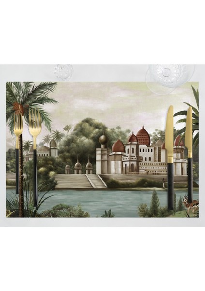 Manzara Kumaş Amerikan Servis 4'lü Set 35X50CM Keten Kumaş Ulusl. Yıkama ve Solmama Sertifikası