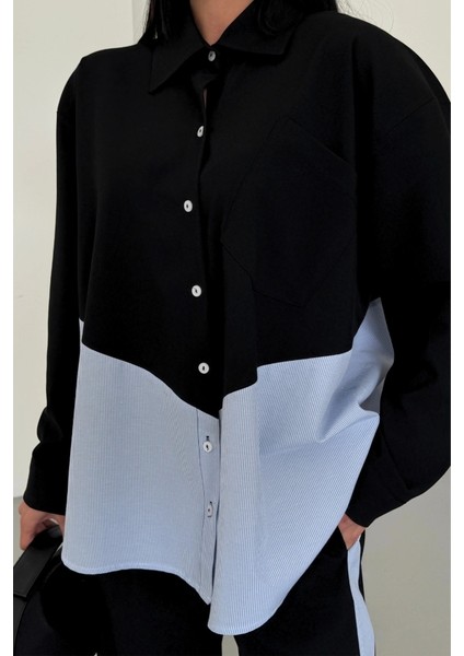 Polyviskon - Poplin Parçalı Gömlek Pantolon Takım - Siyah fırsatları