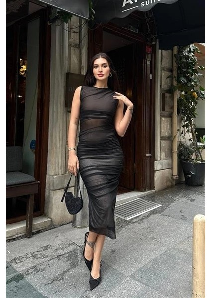 Cindy Transparan Tül Elbise 2683-8