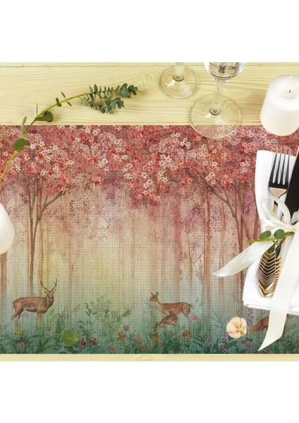Bahar Konseptli Kumaş Amerikan Servis 4'lü Set 35X50CM (Keten, Ulusl. Yıkama ve Solmama Sertifikası)