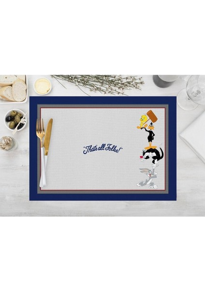 That's All Folks Kumaş Amerikan Servis 4'lü Set 35X50CM (Warner Bros Lisanslı Ürün, Keten Kumaş)