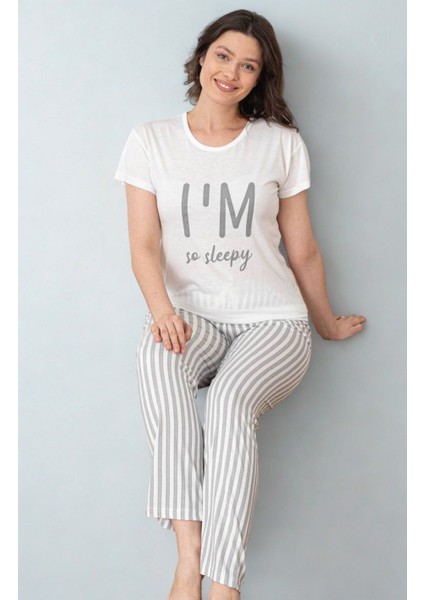 Gri Çizgili Pijama Takımı