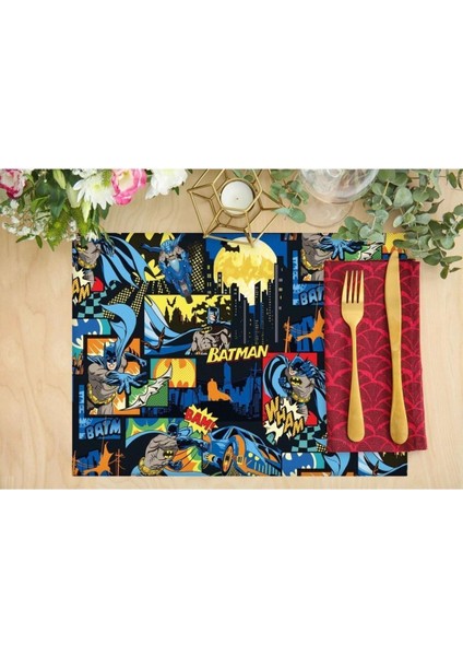 The Batman Kumaş Amerikan Servis 4'lü Set 35X50CM (Warner Bros Lisanslı Ürün, Keten Kumaş)