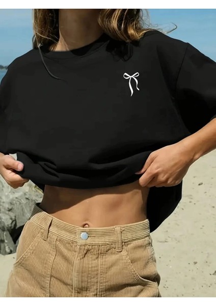 Fiyonk Baskılı Siyah Oversize Unisex T-Shirt- Siyah