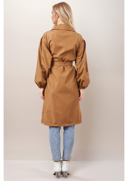 Kadın Kuşaklı Kruvaze Yaka Taba Kolu Lastikli Trençkot indirimleri