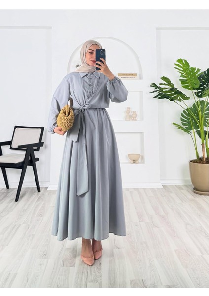 Terikoton Kumaş Önden Bağlama Detaylı Elbise