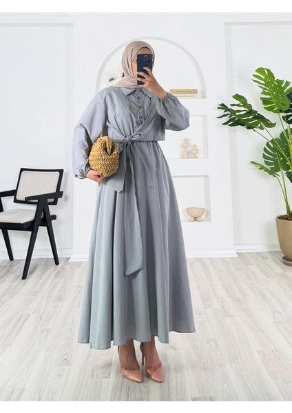 Terikoton Kumaş Önden Bağlama Detaylı Elbise fiyatları