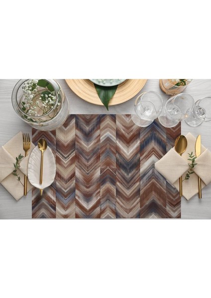Kahverengi Geometrik Kumaş Amerikan Servis 4'lü Set (Keten, Ulusl.yıkama ve Solmama Sertifikası)