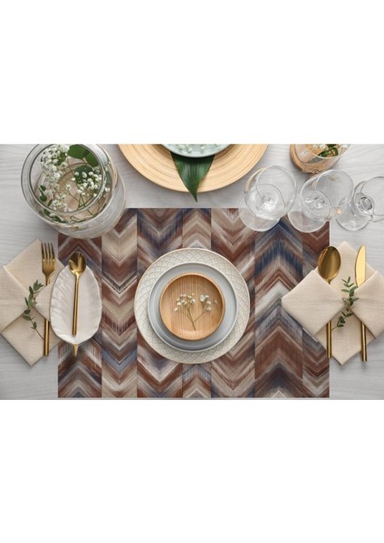 Kahverengi Geometrik Kumaş Amerikan Servis 4'lü Set (Keten, Ulusl.yıkama ve Solmama Sertifikası) fiyatları