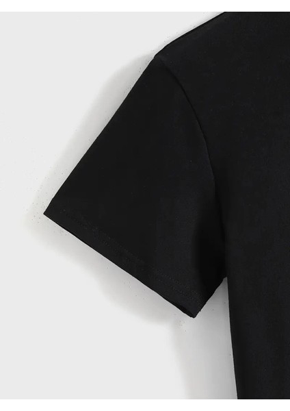 Baskılı Oversize Bisiklet Yaka T-Shirt - Siyah fiyatları