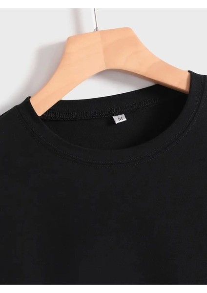 Baskılı Oversize Bisiklet Yaka T-Shirt - Siyah fırsatları