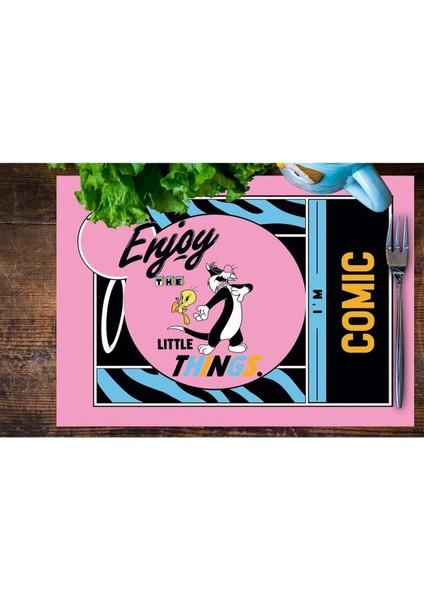 Tweety Teams Kumaş Amerikan Servis 4'lü Set 35X50CM (Warner Bros Lisanslı Ürün, Keten Kumaş)