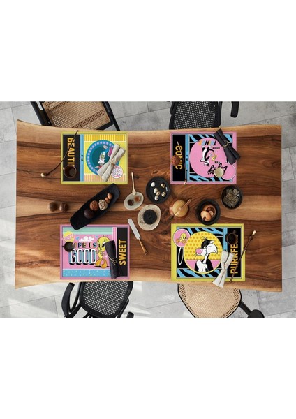 Tweety Teams Kumaş Amerikan Servis 4'lü Set 35X50CM (Warner Bros Lisanslı Ürün, Keten Kumaş) indirimleri