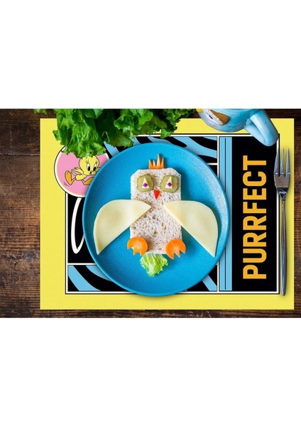 Tweety Teams Kumaş Amerikan Servis 4'lü Set 35X50CM (Warner Bros Lisanslı Ürün, Keten Kumaş)
