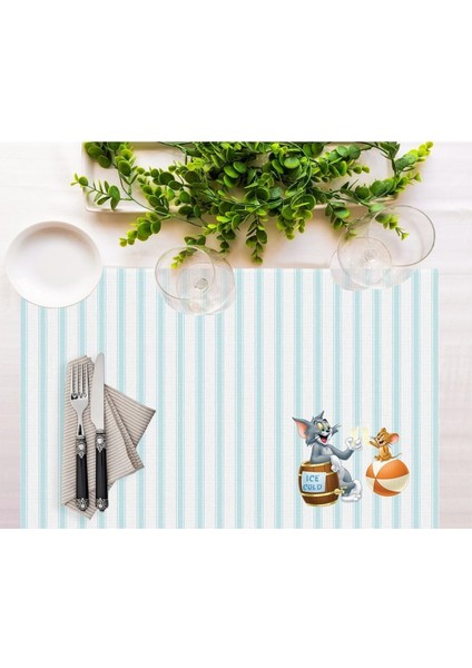 Tom And Jerry Striped Kumaş Amerikan Servis 4'lü Set 35X50CM- Warner Bros Lisanslı Ürün, Keten Kumaş