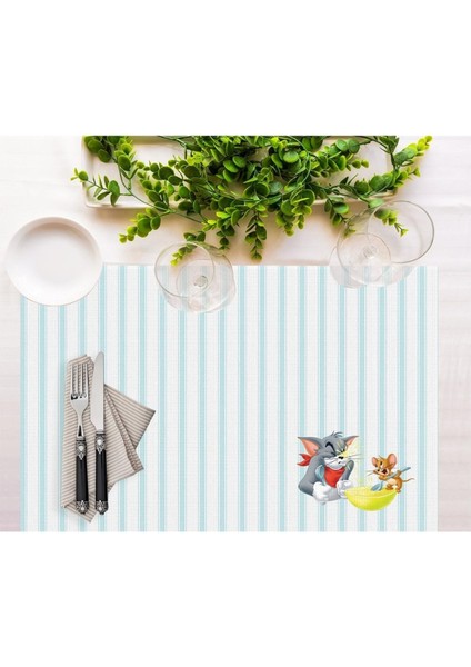 Tom And Jerry Striped Kumaş Amerikan Servis 4'lü Set 35X50CM- Warner Bros Lisanslı Ürün, Keten Kumaş modelleri