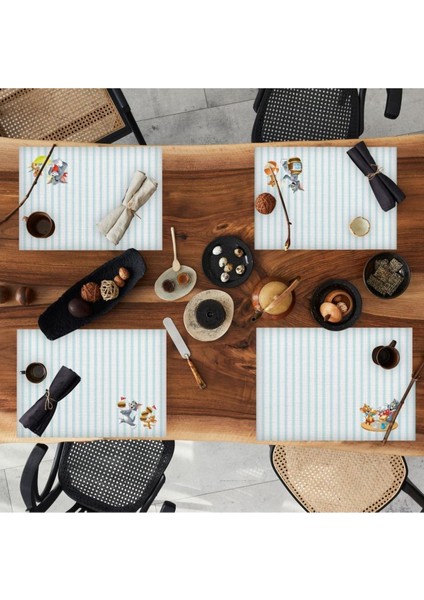 Tom And Jerry Striped Kumaş Amerikan Servis 4'lü Set 35X50CM- Warner Bros Lisanslı Ürün, Keten Kumaş indirimleri