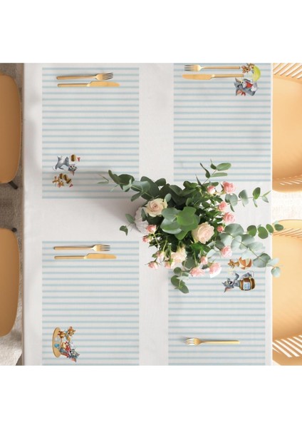 Tom And Jerry Striped Kumaş Amerikan Servis 4'lü Set 35X50CM- Warner Bros Lisanslı Ürün, Keten Kumaş