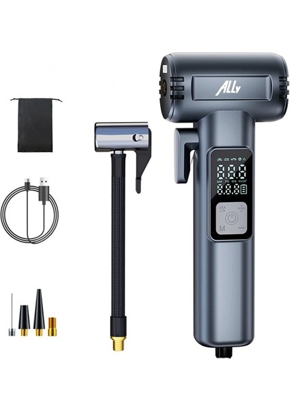 Ally ST-5530 Dijital Şarjlı Araç Lastik Hava Şişirme Pompası Powerbank Pencere KIRICI-(1903)