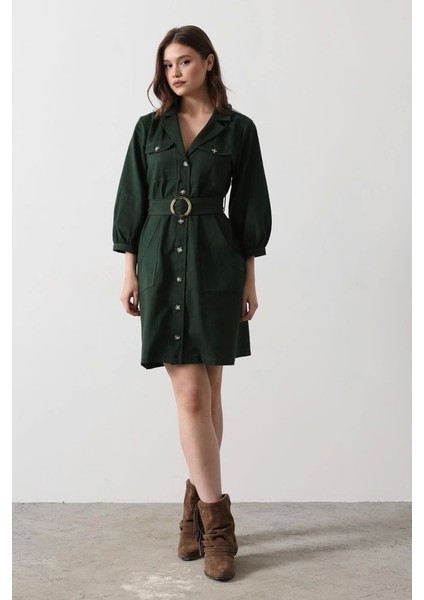 Kemer Detaylı Gabardin Elbise - Haki fiyatları