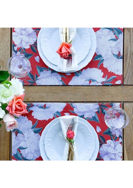 Red - White Rose Kumaş Amerikan Servis 4'lü Set - (Keten Kumaş Ulusl. Yıkama ve Solmama Sertifikası) fiyatları