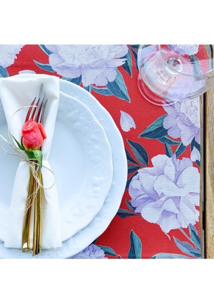Red - White Rose Kumaş Amerikan Servis 4'lü Set - (Keten Kumaş Ulusl. Yıkama ve Solmama Sertifikası) modelleri