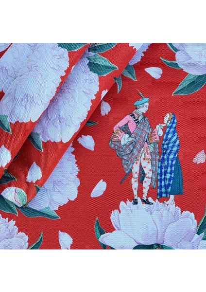 Red - White Rose Kumaş Amerikan Servis 4'lü Set - (Keten Kumaş Ulusl. Yıkama ve Solmama Sertifikası) indirimleri