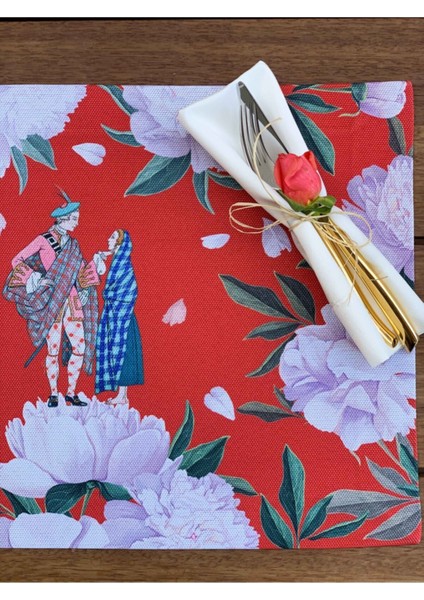Kırmızı White Rose Kumaş Amerikan Servis 4'lü Set 35X50CM fiyatları