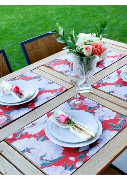 Kırmızı White Rose Kumaş Amerikan Servis 4'lü Set 35X50CM modelleri