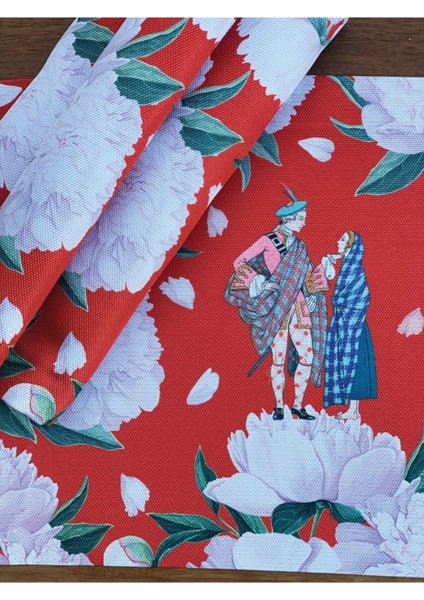 Kırmızı White Rose Kumaş Amerikan Servis 4'lü Set 35X50CM fırsatları