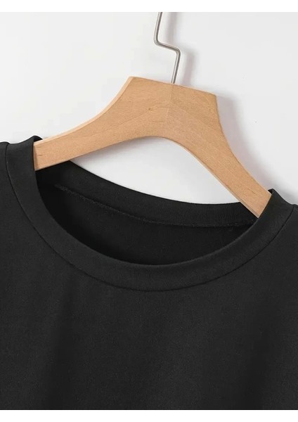 New York Baskılı Oversize Bisiklet Yaka T-Shirt - Siyah modelleri