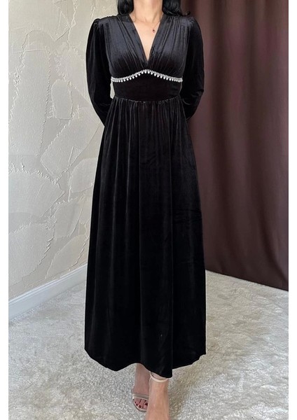 Siyah Göğüs Altı Taşlı Elbise fiyatları