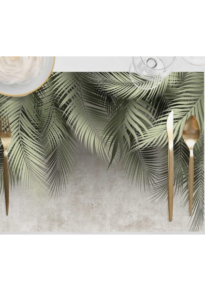 Palmiye Yapraklı Kumaş Amerikan Servis 4'lü Set 35X50CM -Keten, Ulusl. Yıkama ve Solmama Sertifikası