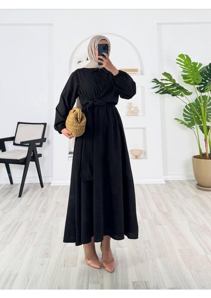 Terikoton Kumaş Önden Bağlama Detaylı Elbise