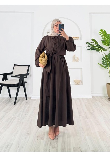 Terikoton Kumaş Önden Bağlama Detaylı Elbise