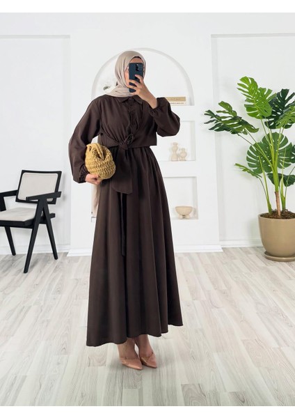 Terikoton Kumaş Önden Bağlama Detaylı Elbise fiyatları