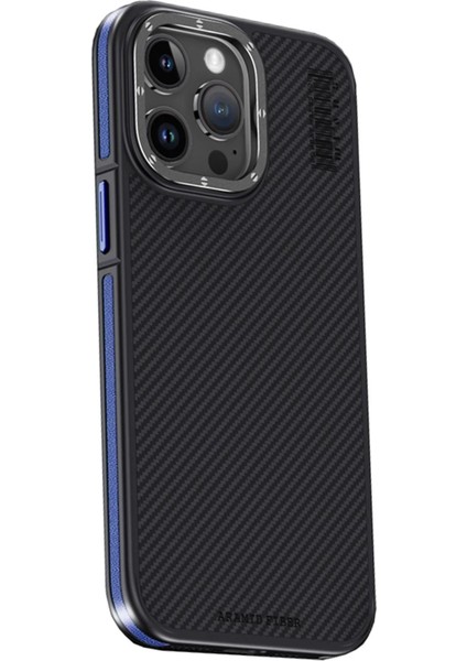 iPhone 15 Pro Max Kılıf Aramid 600D Kevlar Karbon Fiber Magsafe Kapak - Lacivert - SUAT6132-8069