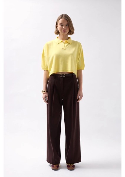 Polo Yaka Crop Dokulu Bluz fiyatları