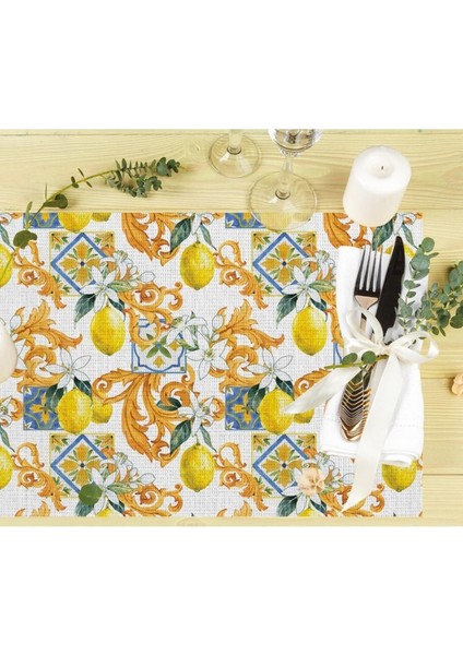 Limon Tasarımlı Kumaş Amerikan Servis 4'lü Set 35X50CM Keten, Ulusl. Yıkama ve Solmama Sertifikası