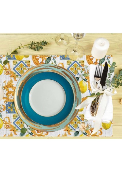 Limon Tasarımlı Kumaş Amerikan Servis 4'lü Set 35X50CM Keten, Ulusl. Yıkama ve Solmama Sertifikası fiyatları