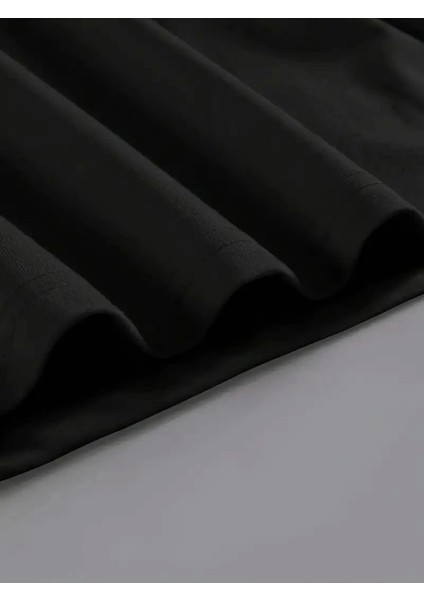 Baskılı Oversize Bisiklet Yaka T-Shirt - Siyah modelleri