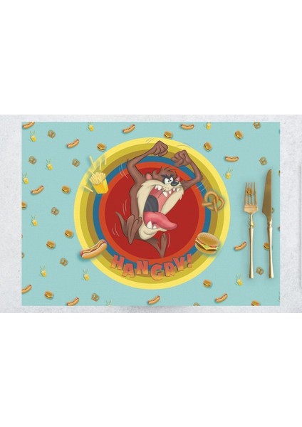 Tazmania Canavarı Kumaş Amerikan Servis 4'lü Set 35X50CM (Warner Bros Lisanslı Ürün, Keten Kumaş)