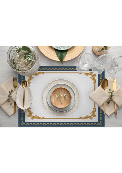 Mavi Barok Desen Kumaş Amerikan Servis 4'lü Set 35X50CM Keten, Ulusl. Yıkama ve Solmama Sertifikası fiyatları