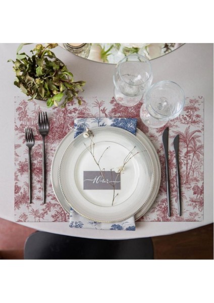 Saklı Bahçe - Kırmızı Kumaş Amerikan Servis 4'lü Set (Keten, Ulusl. Yıkama ve Solmama Sertifikası) fiyatları