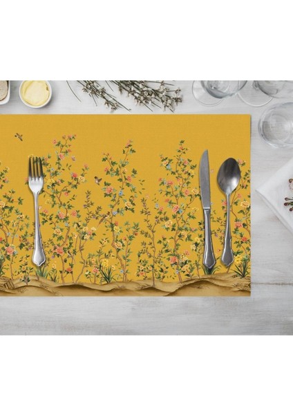 Sarı Bahçe Kumaş Amerikan Servis 35X50CM (Keten Kumaş Ulusl. Yıkama ve Solmama Sertifikası)