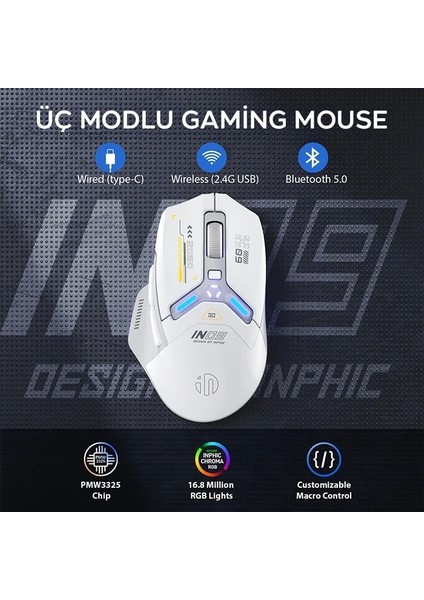 Inphıc In9 Kablosuz Oyun Faresi Gerçek Üç Modlu Bluetooth/tip-Cwired/2.4g Kablosuz MOUSE10000 DPL-(1903) fiyatları