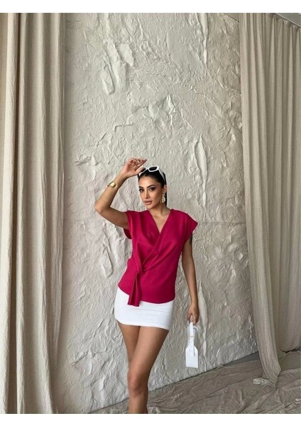 Yandan Bağlama Detaylı Kolsuz Bluz - Fuşya modelleri